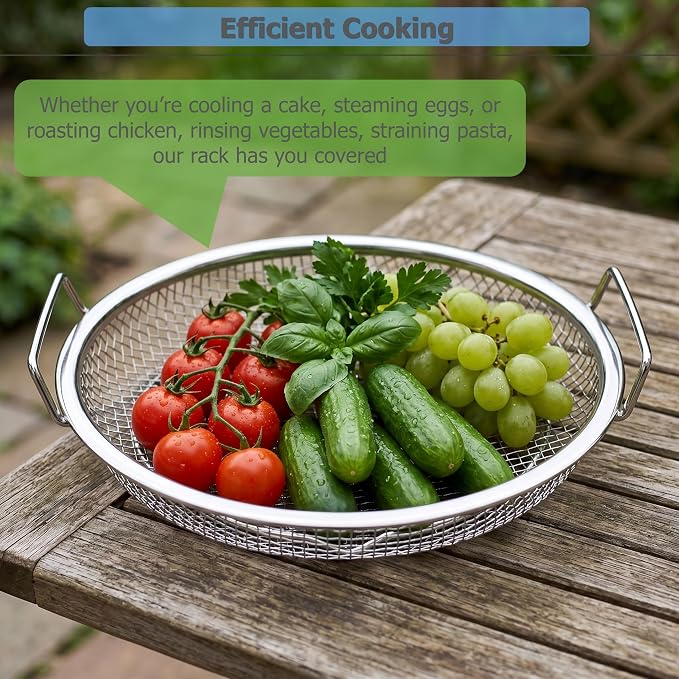 EIKS 2 Pack Air Fryer Rack Round Stainless Steel Basket, Dia. 8 inch | For Toasting, Cooking, Steaming, Cooling, Baking and Oil Strainer