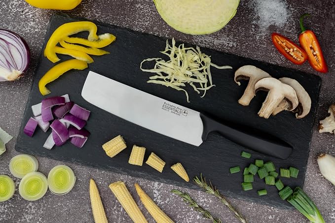 Rockingham Forge Essentials 8007 Range Lightweight Stainless Steel 7” Nakiri Knife with Black Handle, Individually Carded