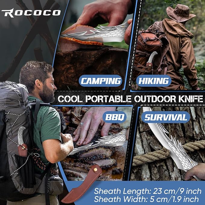 ROCOCO Feather Viking Boning Knife - Butcher Meat Cleaver Birthday Father Mother Christmas Gift Men 8.6"