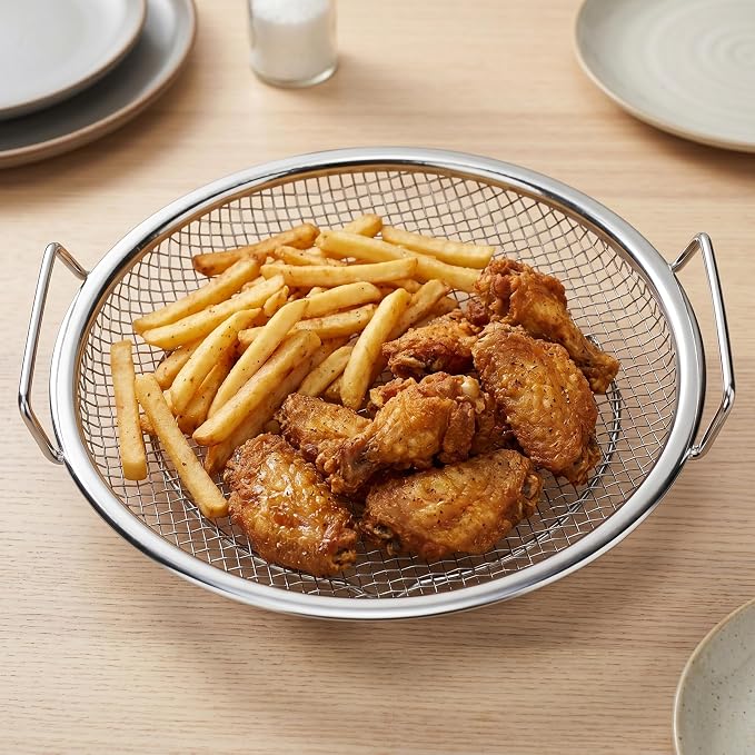 EIKS 2 Pack Air Fryer Rack Round Stainless Steel Basket, Dia. 8 inch | For Toasting, Cooking, Steaming, Cooling, Baking and Oil Strainer