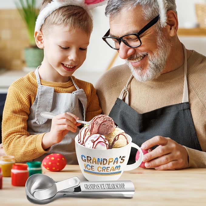 Fathers Day Grandpa Gifts, Grandpa Gift from Granddaughter, Grandpa's Ice Cream Bowl Scoop Shovel Spoon Set, Christmas Birthday Father's Day from Grandkids