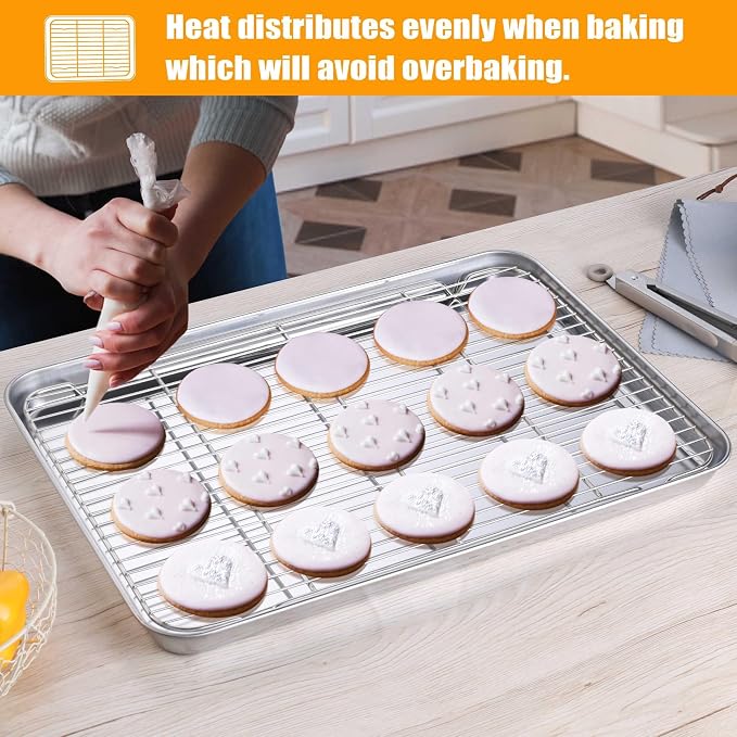 Homikit Large Baking Sheet with Wire Cooling Rack (1 Pan+1 Rack), Nonstick | 20x14 Inch XL Stainless Steel Cookie Sheets for Baking, Big Baking Pans with Racks Set, Metal Bacon Tray, Dishwasher Safe