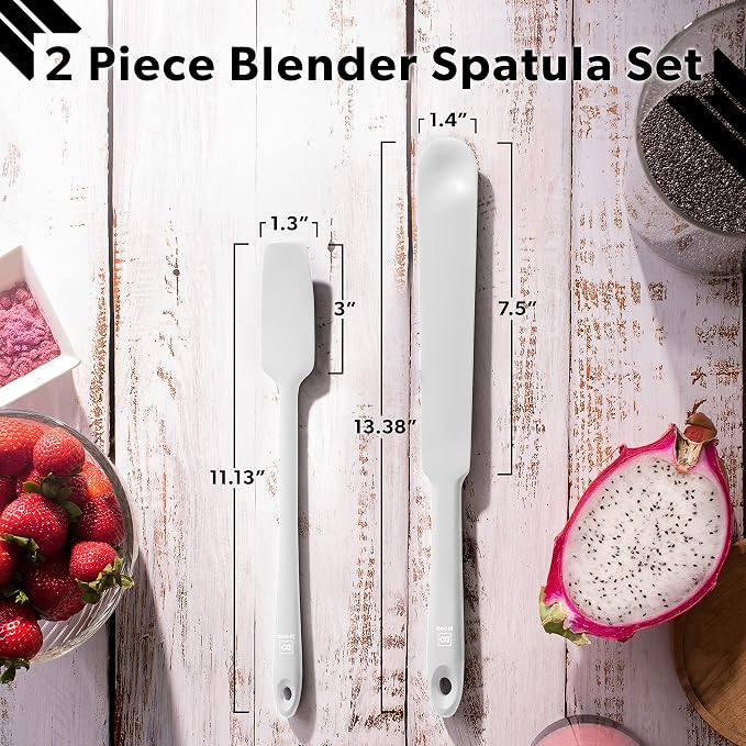 DI ORO Silicone Blender & Jar Spatulas - Heat Resistant Kitchen Utensil Set for Cooking, Mixing, Baking, & Scraping (2pc, Stone)