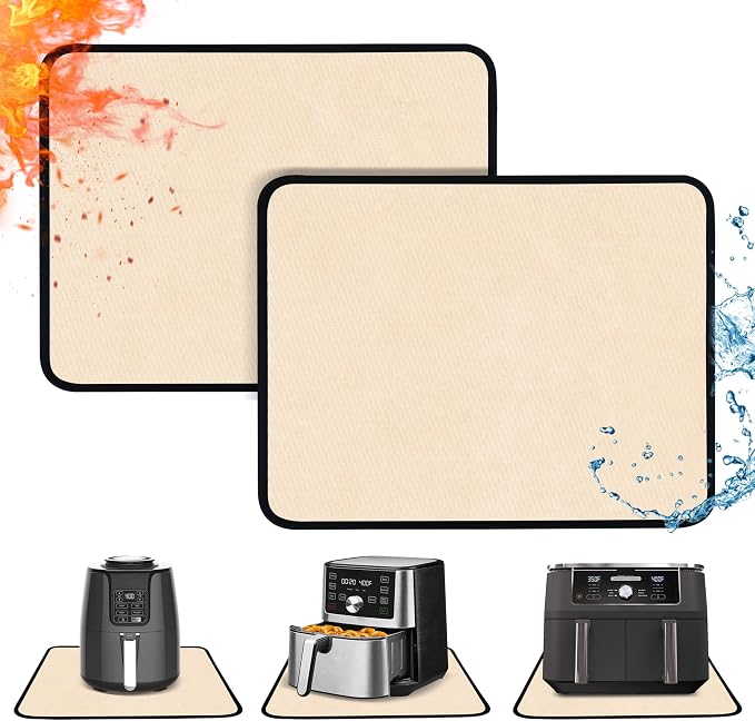 2 PCS Heat Resistant Mats for Countertop Air Fryer, 24x16in, Khaki | 1022 ℉ Fireproof mat, air fryer accessories for ninja, cosori, waterproof hot pads for kitchen toaster, oven, coffee maker