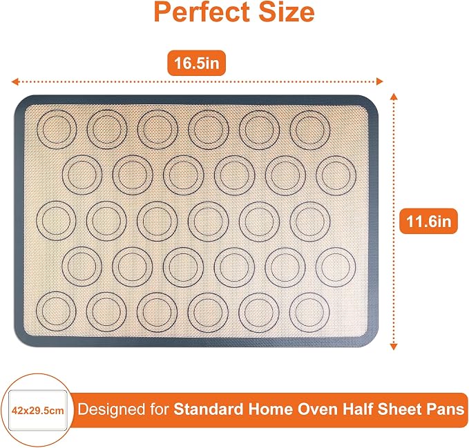 HOOMIL Macaron Silicone Baking Mats, 16.5 x 11.6 Inch, 2 Pack, Nonstick | Half Sheet, Food-Safe, BPA Free, Dishwasher Safe, Dual-Circle Guidelines Baking Sheets, Fits Standard Half Sheet Pan