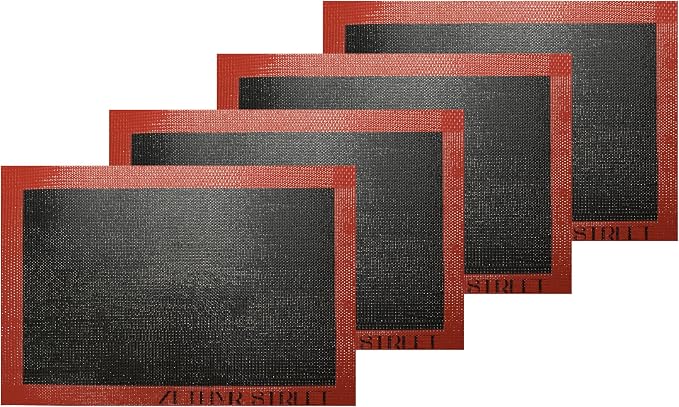 Perforated Silicone Baking Mats - Eclair Mat, Half Sheet 11x16in, Pack of 4 | Eclair Silicone Baking Mat, Nonstick Reusable Breathable Air Mat, Heat Resistant, For Pizza, Pastry, Pie Crust, Sugar Cookie