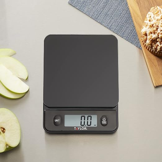 Taylor Glass Top Food Scale with Touch Controls, 11 lb Capacity, Sleek Black Design for Precision Food Measurement in Grams and Ounces (Pack of 4)