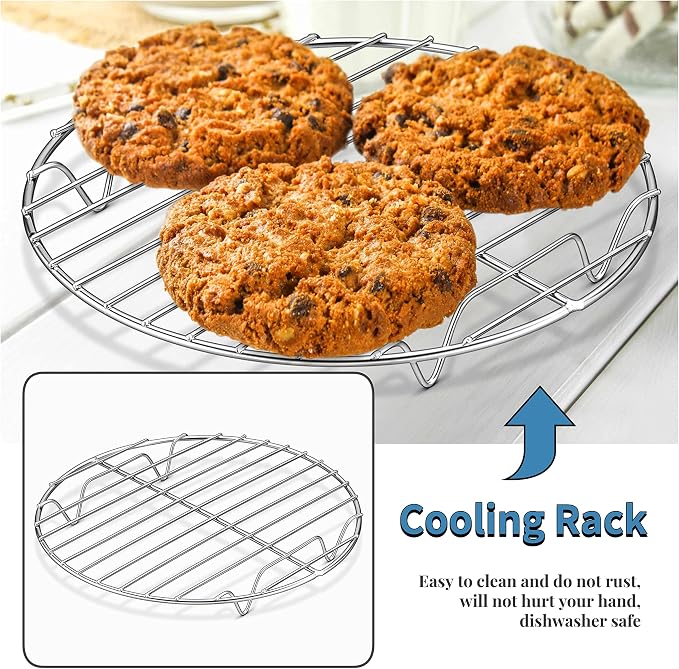 Herogo Steamer Cooling Racks, 3 Pack 9.1 inch Round Cooking Racks | Stainless Steel, Silver, Oven & Dishwasher Safe , Fits Air Fryer Pressure Cooker, Canning Baking Cookware Rack