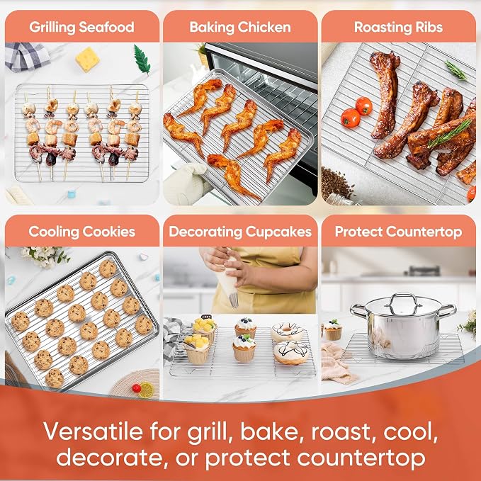 Homikit Stainless Steel Cooling Racks Set for Oven Cooking Baking, 4 PCS | Wire Baking Rack for Toaster Oven Roasting Bacon Cookies, Various Size Metal Racks Fit Sheet Pan, 8.7+9.7+11.6+15.2 Inch