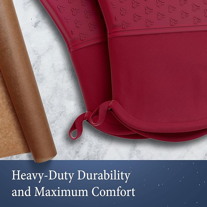 Cosy House Collection 4-Piece Oven Mitt & Pot Holder Set | Heat Resistant Trivet Cooking Gloves - Durable & Comfortable Long-Lasting Silicone - Cooking, Baking & Grilling (Red)