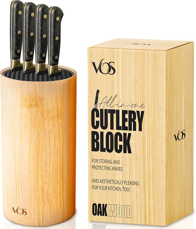 Vos Universal Knife Block - Countertop Knife Block Without Knives - Knife Holder with Non-Slip Base Sturdy Knife Organizer - Space Saving Knife Stand, Sleek & Modern Knife Rack - Bamboo