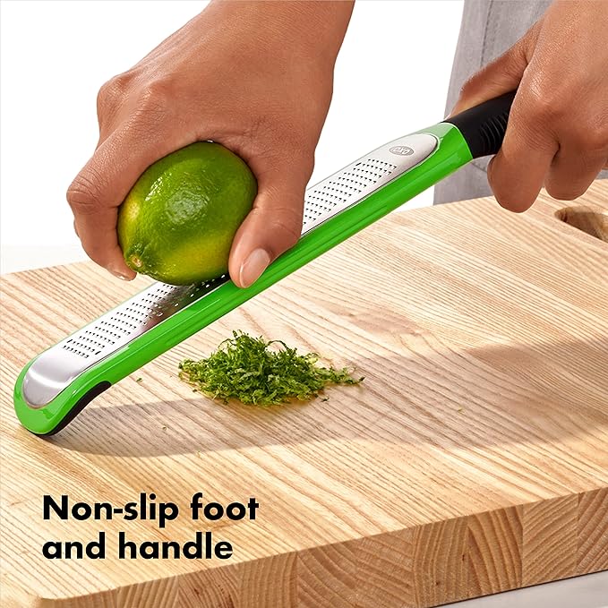 OXO Good Grips Soft-Handled Garlic Press,Black,One Size & Good Grips Etched Zester and Grater,Green,One Size