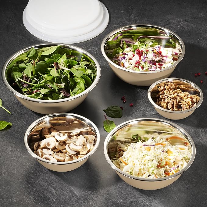10-Piece Stainless Steel Mixing Bowl Set with Lids for Food Prep & Storage | WHYSKO Mixing Bowls with Lids Set - .75, 1, 1.5, 3 & 5 Quart Kitchen Bowls, Rustproof Metal Nesting Bowls, Dishwasher Safe