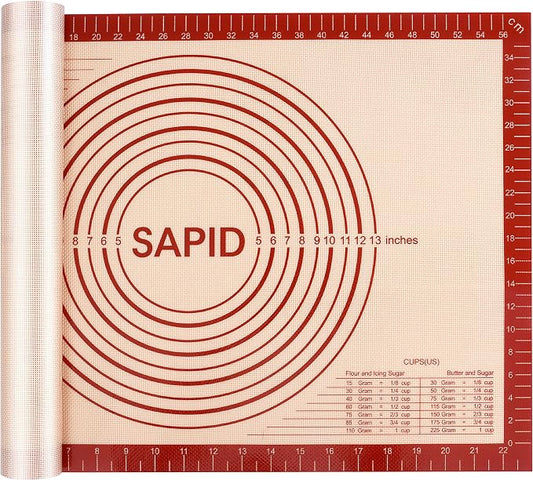 Sapid Extra Thick Silicone Pastry Mat Non-slip Baking Mat for Dough Rolling | Large With Measurements Non-stick for Pie Crust, Cookies, Kneading Mats, Countertop, Placement Mats (16" x 24", Red)