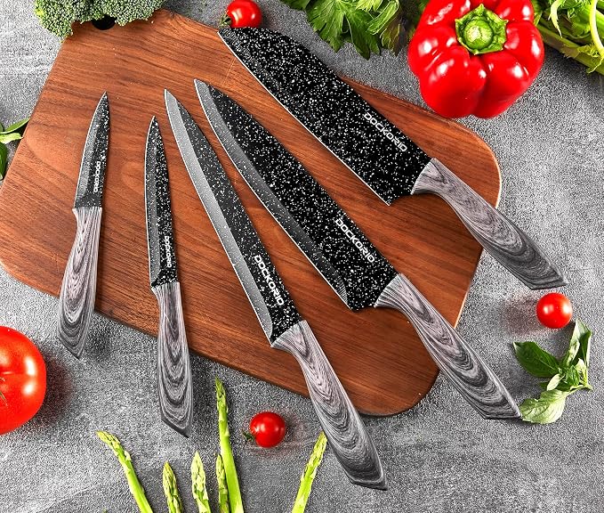 all in one Kitchen Knife Set with Block, 19 PCS High Carbon Stainless Steel Sharp Serrated Steak Knives Set, Chef Knives, Bread Knife, Scissor, Sharpener,