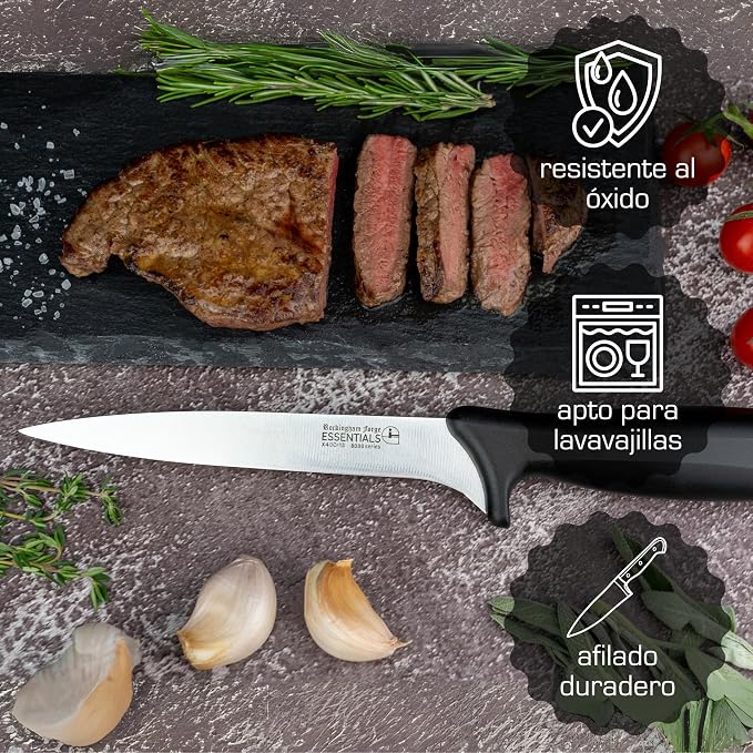 Rockingham Forge Essentials 8007 Range Lightweight Stainless Steel 6” Filleting Knife with Black Handle, Individually Carded