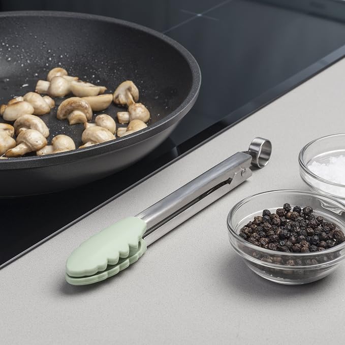 Zeal Silicone Non Stick Kitchen Mini Tongs with Stainless Steel Handle (20cm) -Sage Green, 20 cm