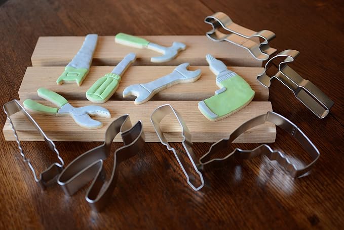 R&M Construction Tool Cookie Cutter Set, 6 Pieces Includes Hammer, Wrench, Screwdriver, Drill, Saw, Plyer Cookie Cutters, Silver