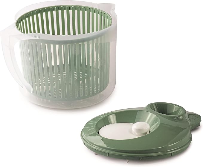 Snips, Salad Washer, Salad Spinner with Lid, 3 L, Salad Spinner with Removable Inner Basket, 19.5 x 26.5 x 19 cm, Salad Scrubber with Side Handle, Green and White, Made in Italy