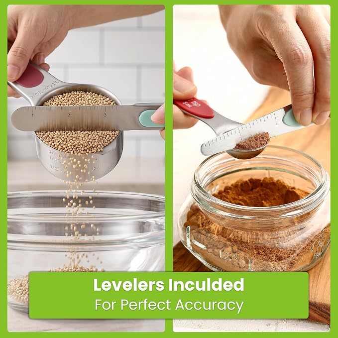 Spring Chef 16 Magnetic Measuring Cups & Spoons, Patented, Desert Sunset | Nesting Stainless Steel Measuring Cups & Heavy Duty Metal Measuring Spoons with Levelers for Dry & Liquid Ingredients