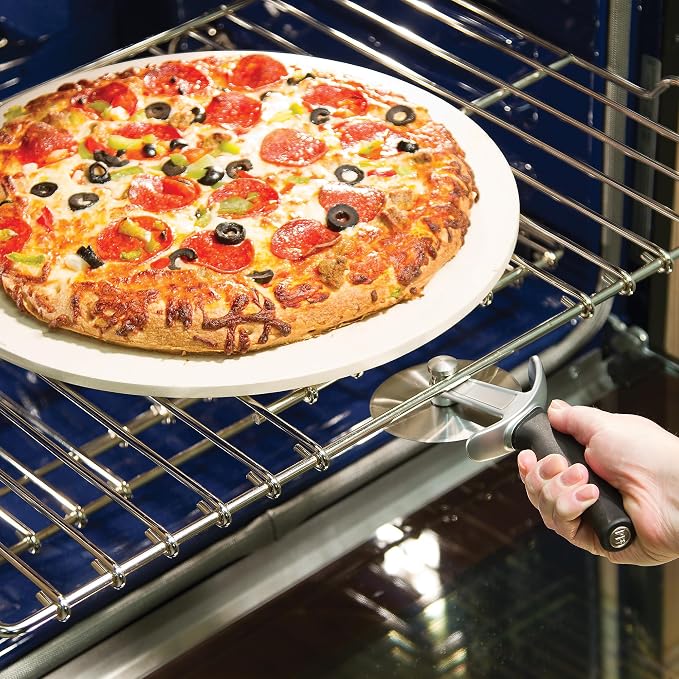 PL8 Artisan Pizza Wheel – Stainless Steel Cutting Wheel with Cast Zinc Frame and Integrated Oven Rack Hook for Easy Pizza Serving