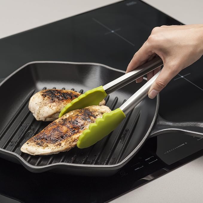 Zeal Silicone Non-Stick Kitchen Cooking Tongs with Stainless Steel Handle – Perfect for Cooking, Grilling, BBQ, Serving, and More 26cm - Heat-Resistant, BPA-Free, and Easy-to-Clean, Lime Green