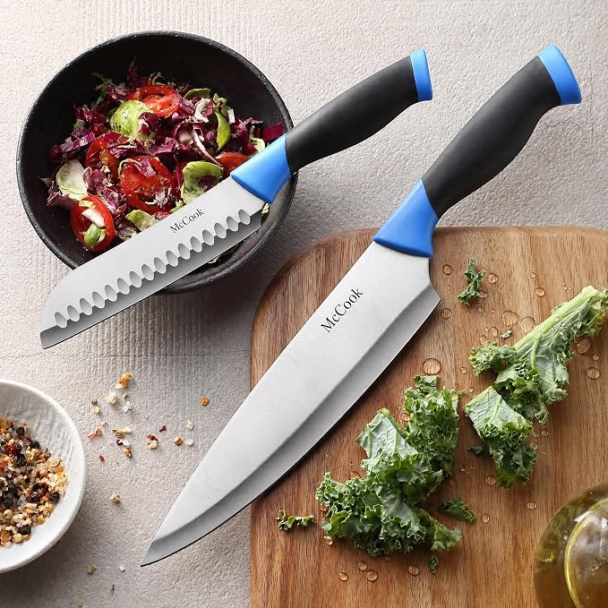 McCook Knife Sets, German Stainless Steel Kitchen Knife Block Sets with Built-in Sharpener