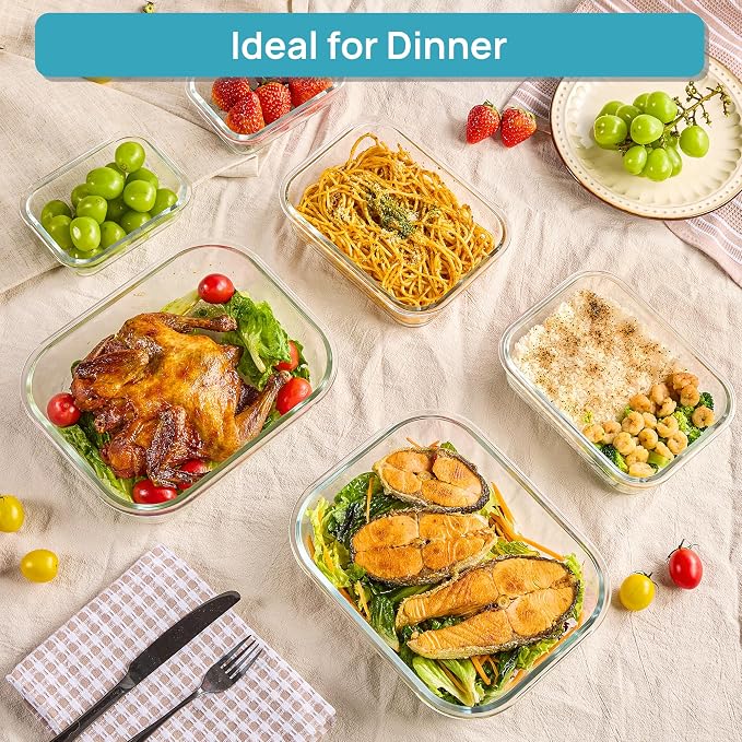 Vtopmart 2.26L/76oz Extra Large Glass Food Storage Containers with Lids, 6 pack Meal Prep Container Set, Airtight Lunch Boxes with Snap Locking Lids for Microwave, Oven, Freezer, Dishwasher | Meal Prep Container Set, Airtight Lunch Boxes with Snap Lock...