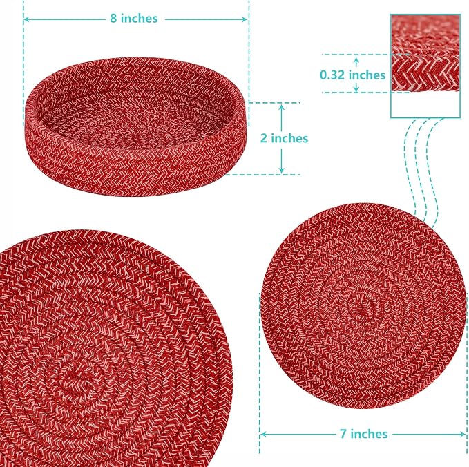 Trivets for Hot Dishes, Pots and Pans, Hot Pads with Storage Basket, Pot Holders for Kitchen, Heat Resistant Mat Protect Counter Home Essentials, Farmhouse Decor (Red 4 PCS)