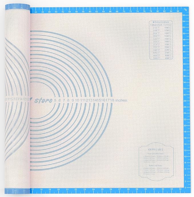 26 * 16 inches blue, Non-Slip Silicone Baking Sheets - Baking Mat with 0.7mm Thickness - Non-Stick Pastry & Cookie Mat for Kitchen Counter for Rolling Out Dough with Measurements.
