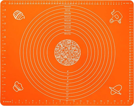 Silicone Baking Mat for Rolling Pastry Dough with Measurements, 19.7" x 15.7" BPA Free Non stick and Non Slip Orange Table Sheet Baking Supplies for Bake Pizza Cake