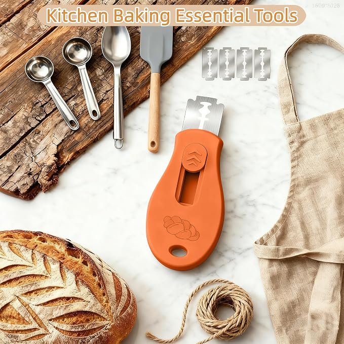 Bread Lame Sourdough Scoring Tool, Extractable & Magnetic Bread Scoring Tool, Scoring Knife for Bread Baking, Bread Razor for Homemade Bread, Sourdough Scorer Tool, Includes 5 Razor Blades-Orange