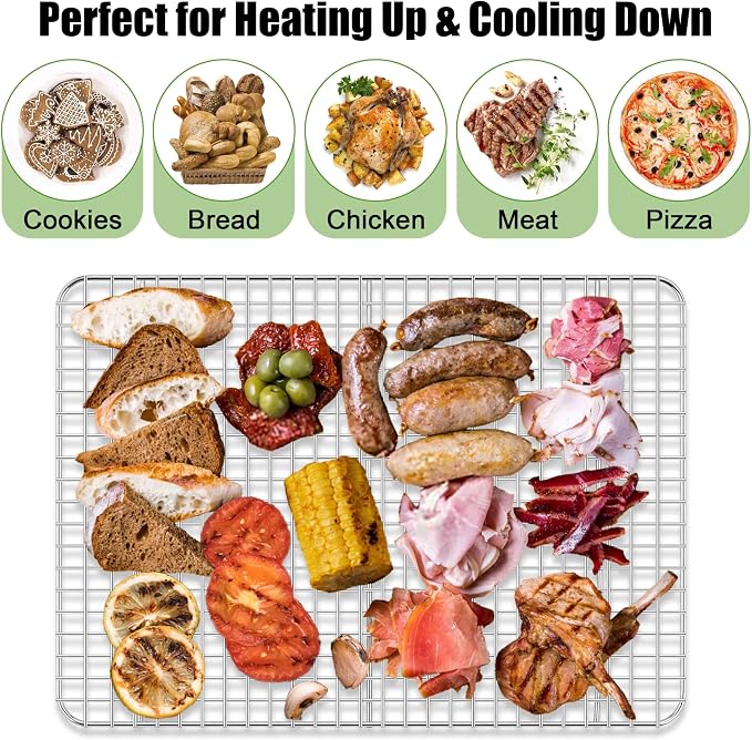 Homikit 16.5"x11.5" Stainless Steel Large Cooling Racks Fit Half Sheet Pan | 2 Pack Big Baking Wire Rack Set, Oven Cookie Racks for Bacon Bread Pizza, Metal Grilling Grids, Heavy Duty, Dishwasher Safe