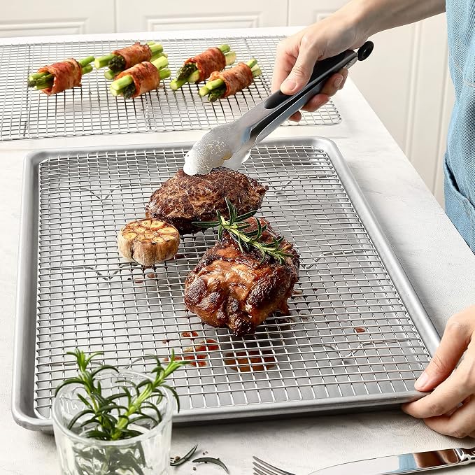 Spring Chef 11.5 x 16.5 Inch Stainless Steel Cooling Racks for Cooling & Baking - Oven Safe - Wire Roasting Racks for Oven Use - Fits Half Sheet Cookie Pan - Dishwasher Safe - Set of 2