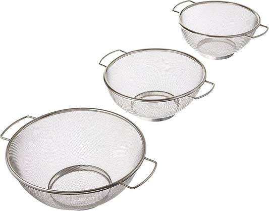 ExcelSteel 3 Piece Stainless Steel Fine Mesh Colander w/Resting Base, Dishwasher Safe Strainer for Vegetables, Salad, Fruit, Pasta (732)