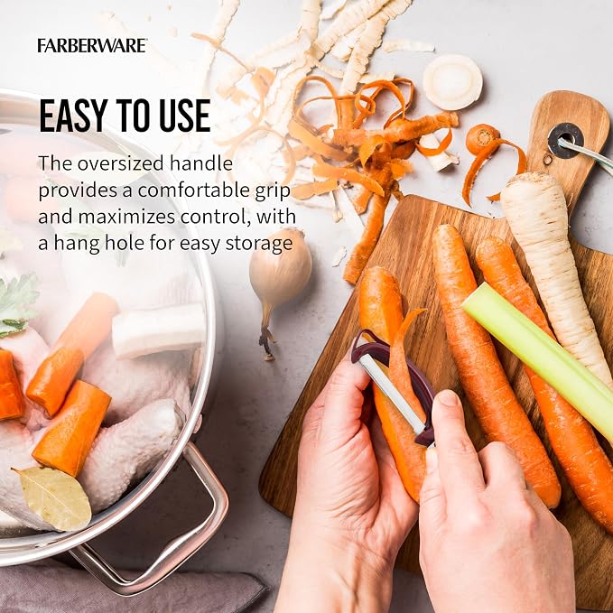 Farberware Professional Euro Vegetable Peeler with Ergonomic Handle, Razor-Sharp Swivel Blade, Red - Dishwasher Safe Potato Peeler for Kitchen, Fruits, Vegetables, and Cheese