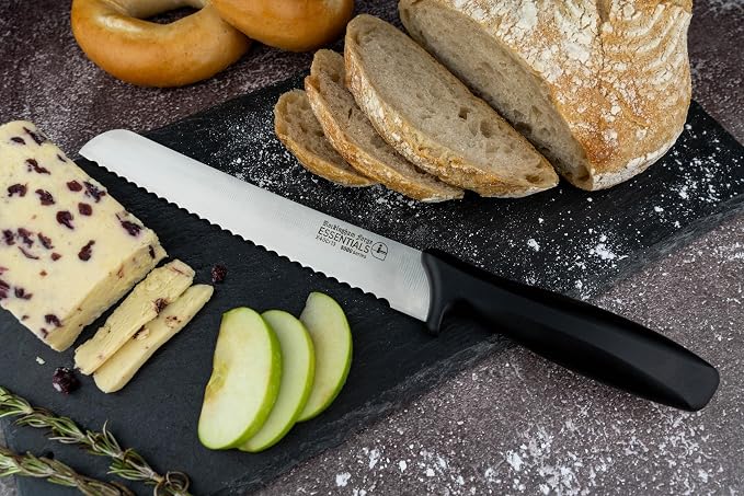 Rockingham Forge Essentials 8007 Range Lightweight Stainless Steel 8” Bread Knife with Black Handle, Individually Carded