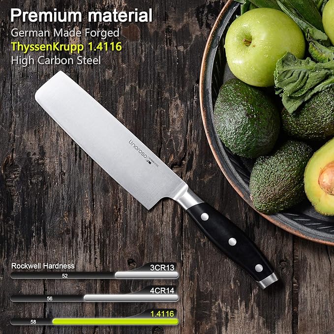 linoroso Nakiri Knife 7 inch Japanese Chef Knife, Asian Vegetable Cleaver Kitchen Knife, German High Carbon Stainless Steel Usuba Knife with Full Tang Ergonomic Handle for Home Kitchen and Restaurant