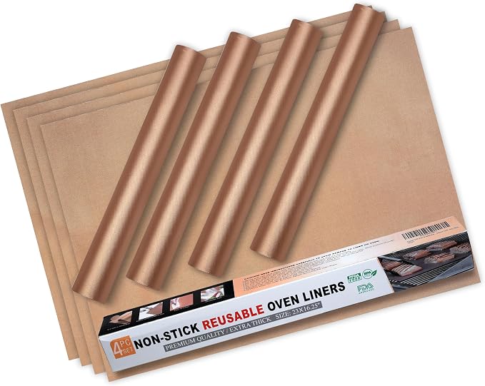 Oven Liners for Bottom of Oven - Non Stick Reusable Oven Liner 4 Pack – Heavy Duty Oven Liners, Oven Mat for Bottom of Oven for Electric & Gas Ovens – Heat Resistant up to 500°F