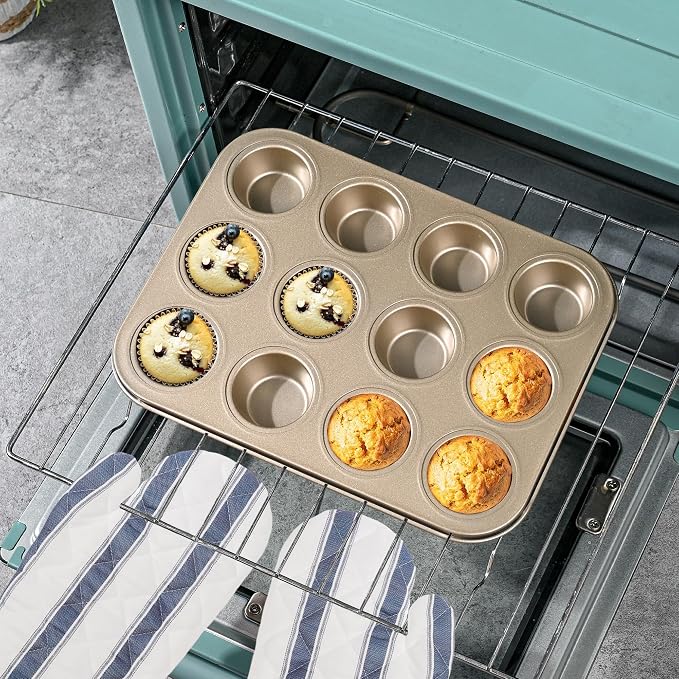 Mini Muffin Pan, Premium Small Cupcake Pans, Carbon Steel 12-Cup Muffin Tin, Versatile Non-Stick Bakeware