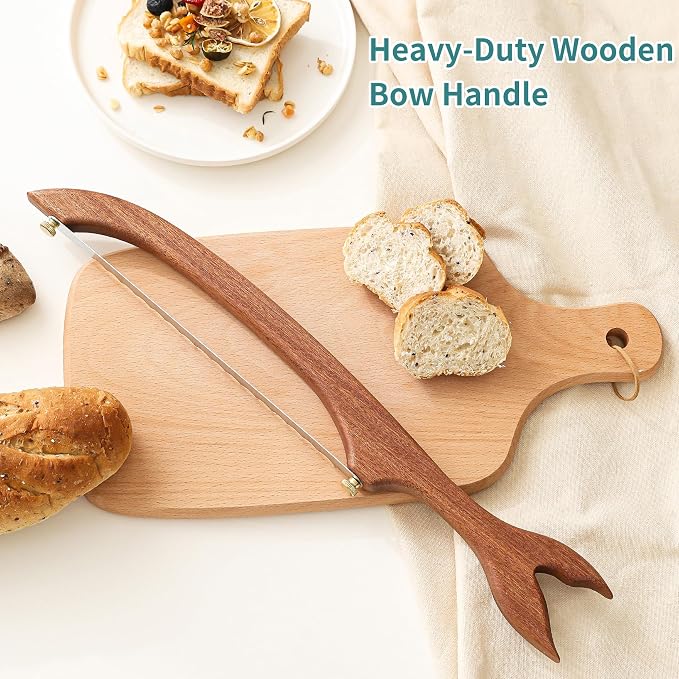 Sourdough Bread Knife Slicer for Slicing, Wooden Bread Bow Knife for Sourdough,Sourdough Bread Cutter, Bread Saw for Homemade Bread (Fishtail)