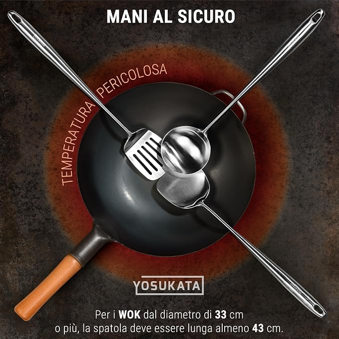 Yosukata 17" Wok Spatula and Ladle and Turner Spatula - Stainless Steel Cooking Utensils Set of 3-304 Stainless Steel Kitchen Utensils Set - Dishwasher Safe Wok Accessories - Cooking Tools