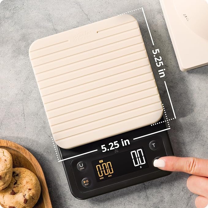 Greater Goods Coffee Scale with Timer, 0.1g Precision for Espresso & Matcha | Digital Pour-Over Scale with Waterproof Silicone Cover, Backlit Display & 6.6lb Capacity for Chemex, V60, Drip (Birch White)