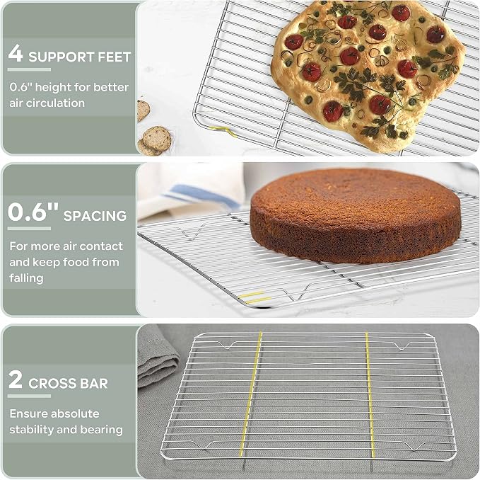 Herogo Cooling Rack Set of 4, Stainless Steel Cooking Baking Rack, Fit Various Size Cookies Sheets, for Cooling Grilling Roasting, Rust Free & Dishwasher Safe