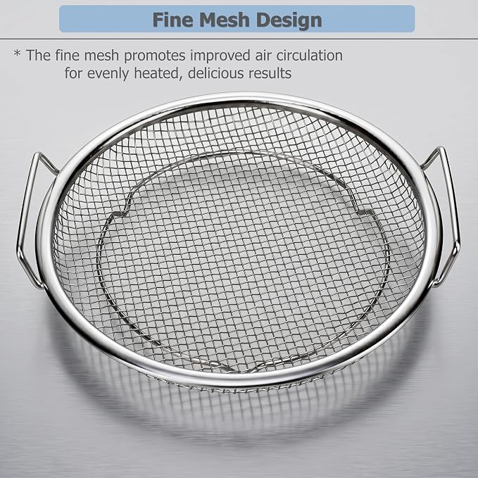 EIKS 2 Pack Air Fryer Rack Round Stainless Steel Basket, Dia. 8 inch | For Toasting, Cooking, Steaming, Cooling, Baking and Oil Strainer