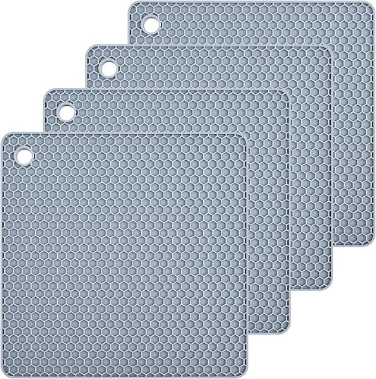 Silicone Trivets Mats Silicone Pot Mat for Countertop Trivet Pads Heat Resistant Table Placemats 4 Pack,Size:7.5x7.5 Inch, Shape:Square (Light Grey)