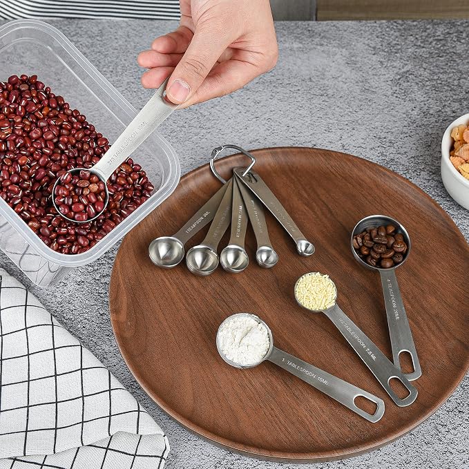 Measuring Spoons Set 10, 18/8 Stainless Steel Measuring Spoons Set with Leveler, Metric & US Measurer Spoons Set for Baking & Kitchen, Heavy Duty Measuring Spoons with 10ml & 20ml Teaspoon