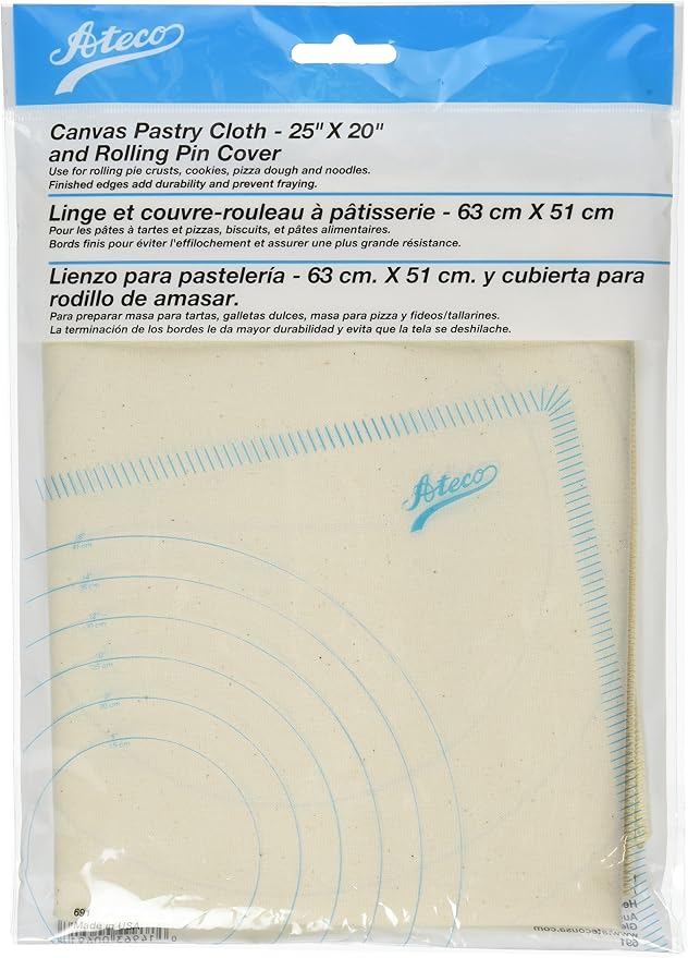 Ateco Canvas Pastry Cloth and Rolling Pin Cover, 25" x 20", Off-White