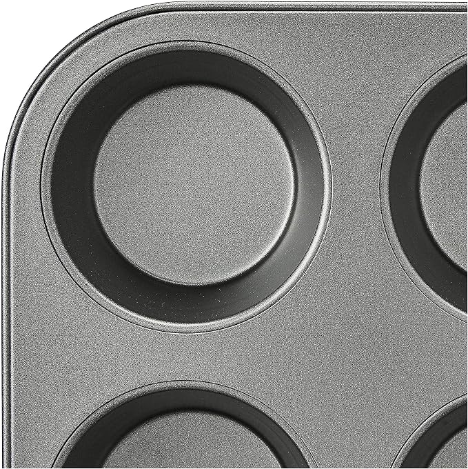 Amazon Basics Nonstick Muffin Pan, Set of 2, Sturdy, Oven Safe, Bakes Evenly, Easy to Clean, 12 Cups, Gray, 13.9x10.55x1.22"