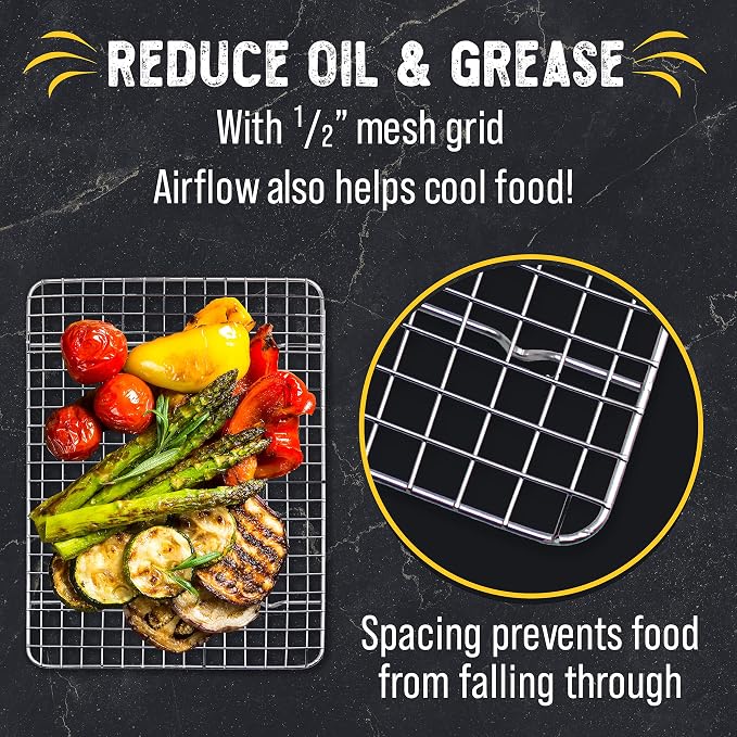 Checkered Chef Cooling Rack for Cooking and Baking, 11 ¾" x 17, Set of 2 | Stainless Steel, Oven Safe, Grid Wire Design